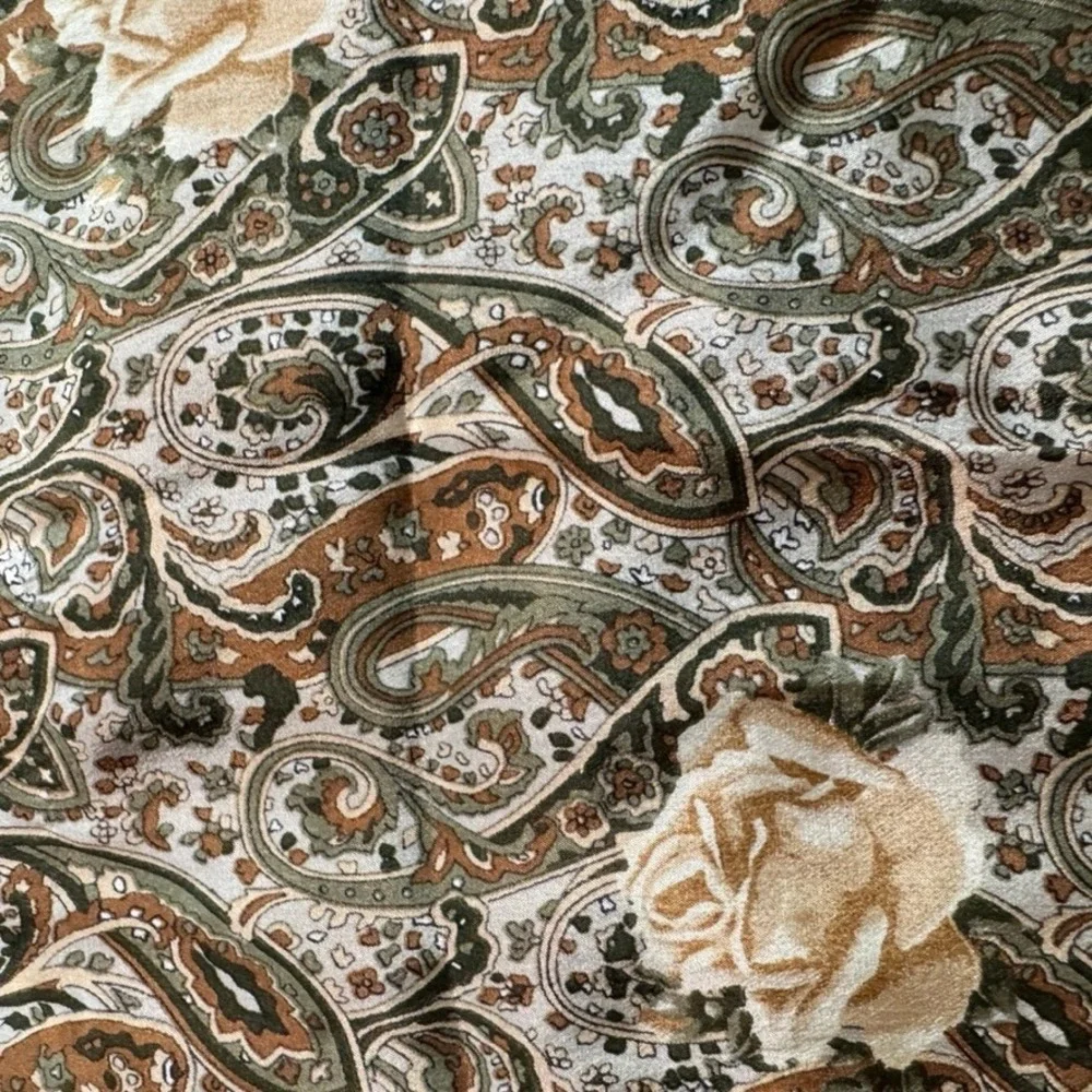 Echo Scarf Brown Olive Green Paisley Floral Rose Print Lightweight Long Wrap